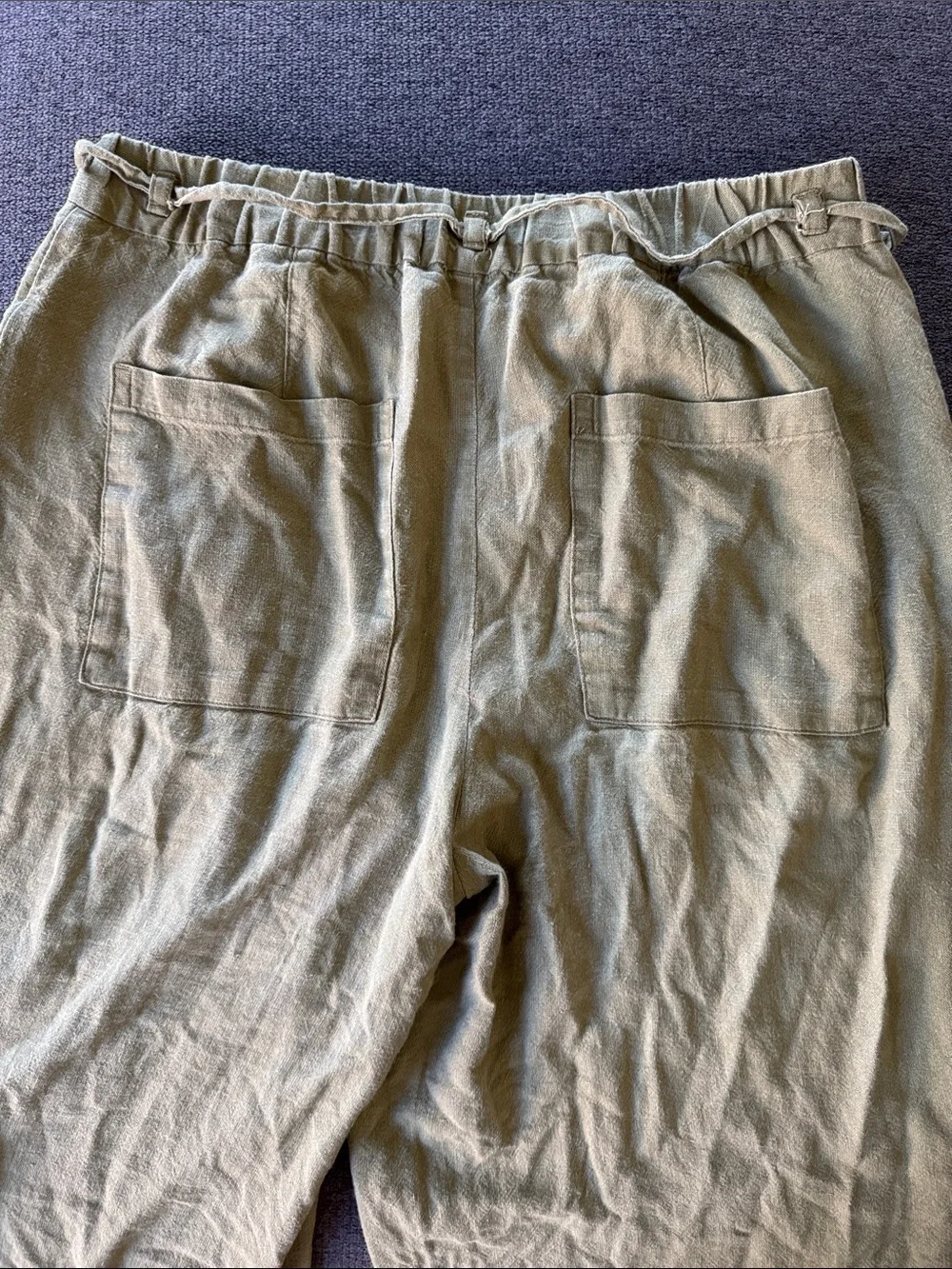 Zara Olive Green Linen Blend Wide Leg Pants Coastal Resort Earthy Minimalist S